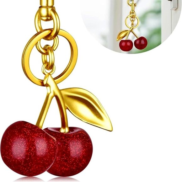Cherry Red Glitter Sparkle Keychain Bag Charm - Picture 2 of 7